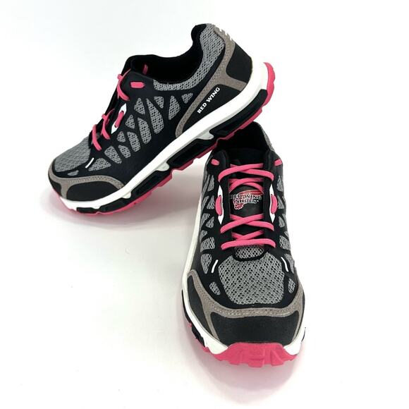 Red Wing Women Work Safety Shoes Size 7 Gray Black Pink Steel Toe Slip Resistant - Picture 1 of 16